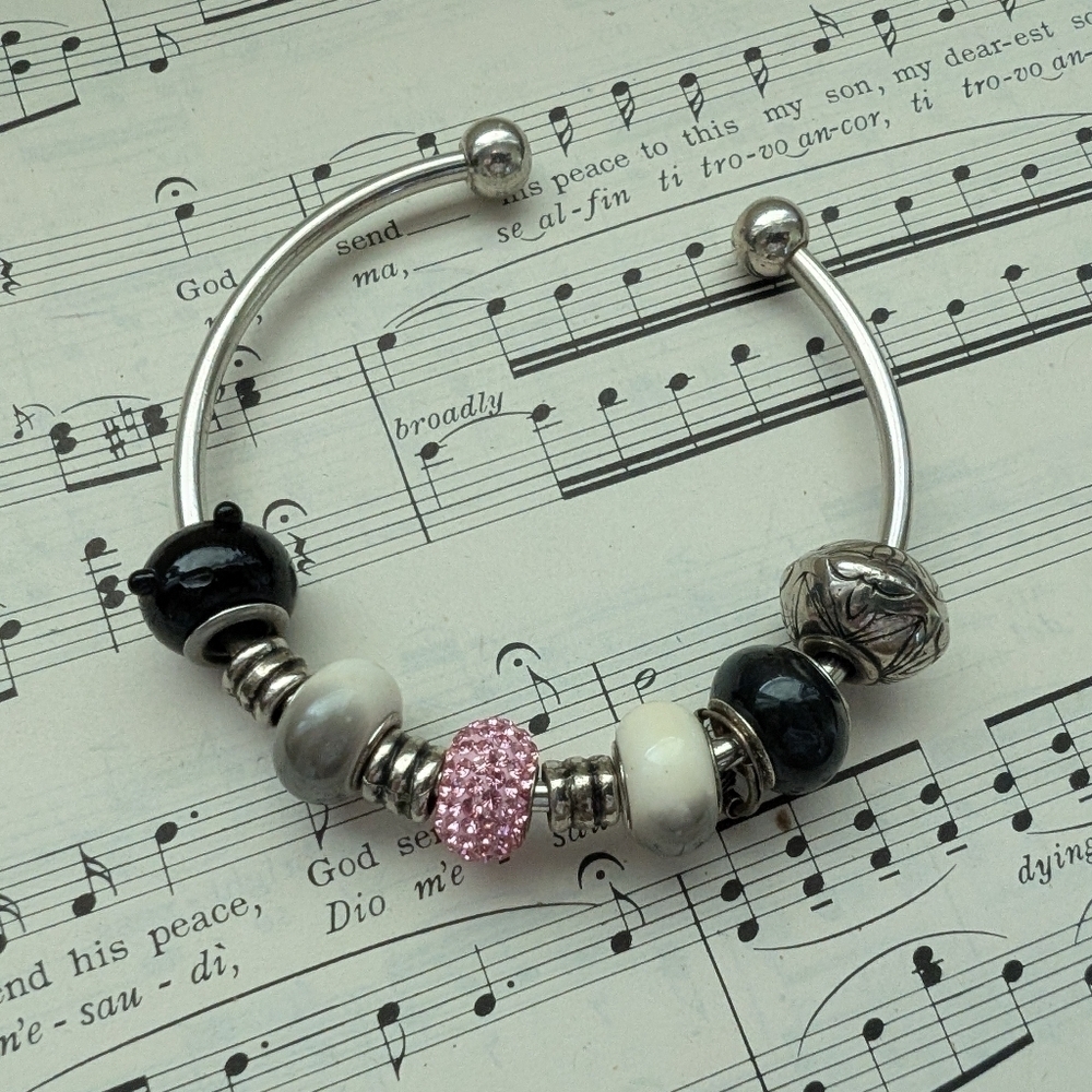 Elegant Silver and Pink Beaded Bracelet
